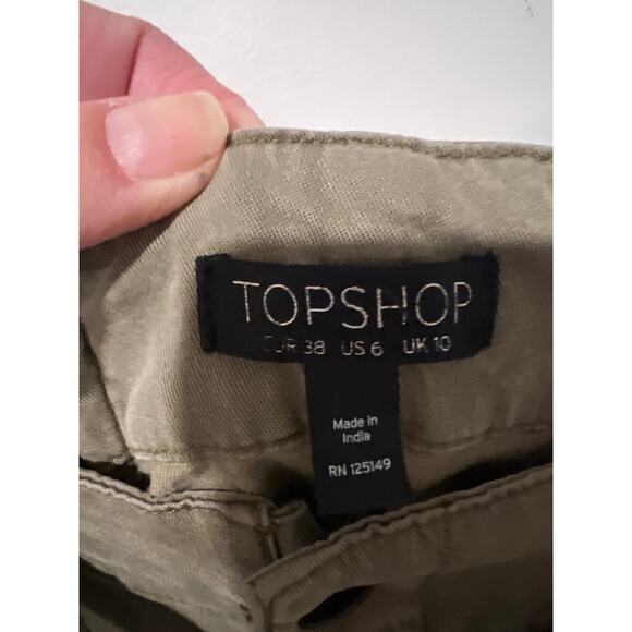 TopShop Straight Leg Paper Bag Waist Army Green Pants, Size 6, 1308-E - Picture 2 of 4
